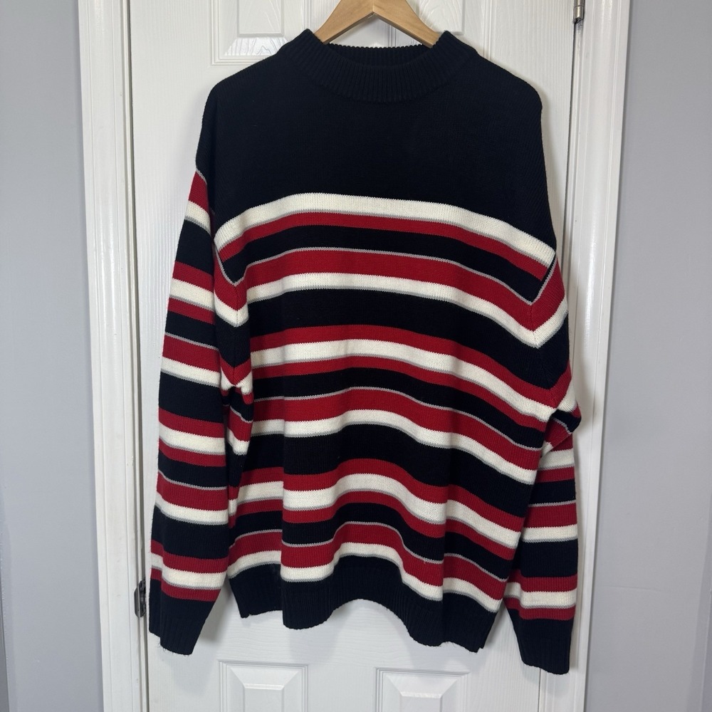 Old Skool Pullover Sweater‎ Crew Striped  Acrylic Multicolor Size 4Xl Y2K 90's